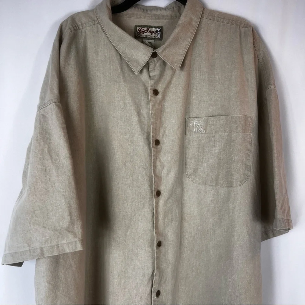 Big Dogs Mens Tan Short Sleeve Button-Up Vintage Shirt Tan Men's Shirt Size: 4X - Picture 3 of 15